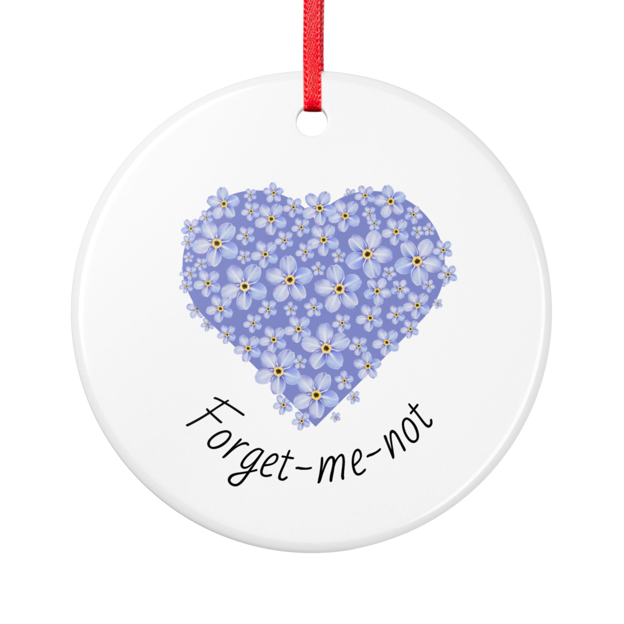 Forget-Me-Not Heart Ceramic Ornament – Remembrance keepsake.
