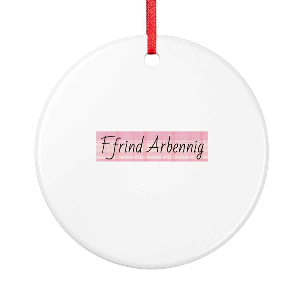 "Ffrind Arbennig" Pink Striped Welsh Personalised Ornament