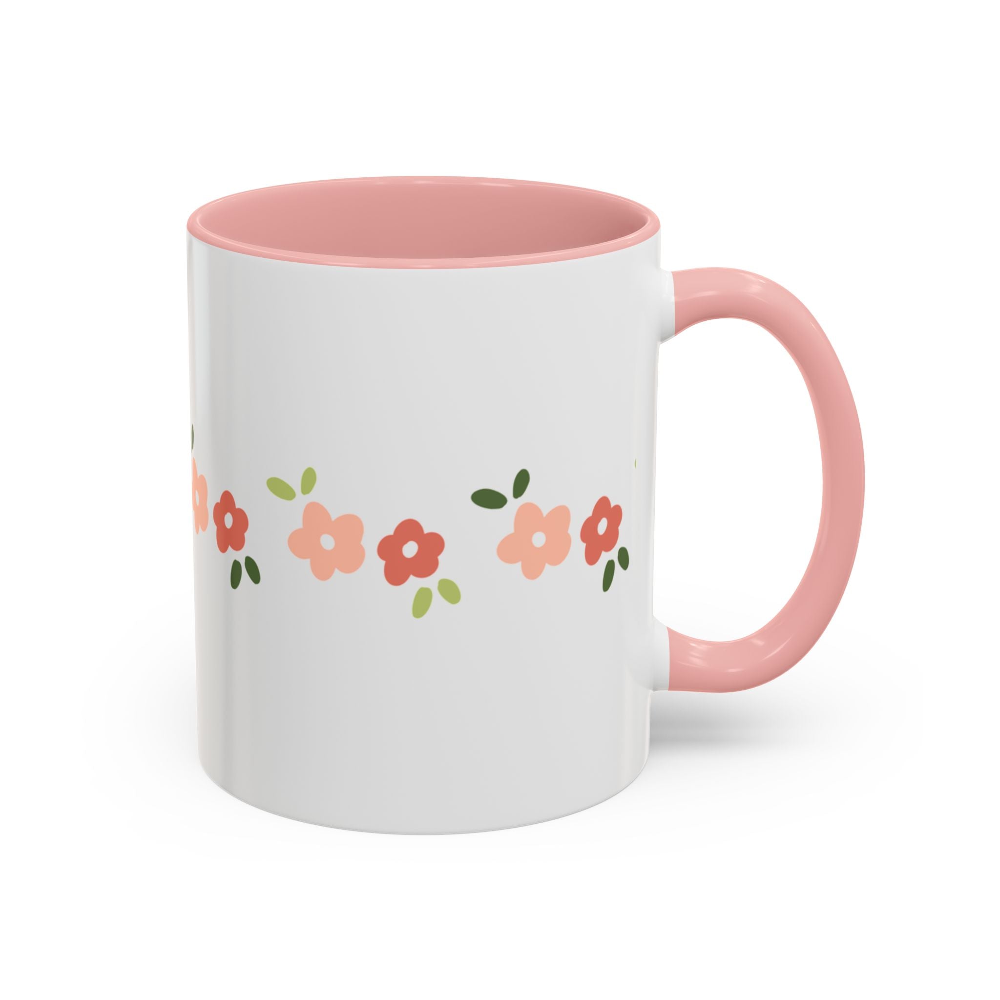 Floral Stripe Accent Coffee Mug — Cute Peach Blossoms (11/15 oz)