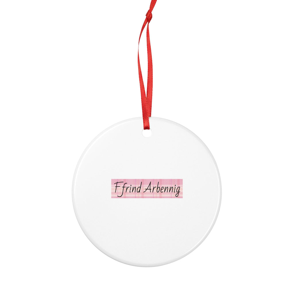 "Ffrind Arbennig" Pink Striped Welsh Personalised Ornament