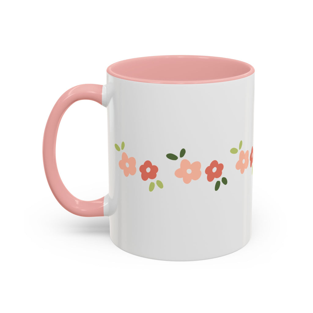 Floral Stripe Accent Coffee Mug — Cute Peach Blossoms (11/15 oz)