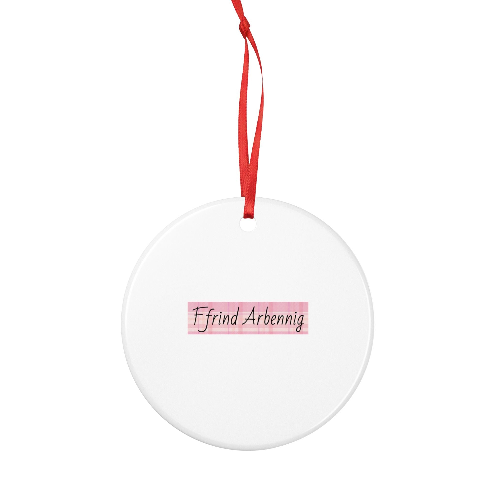 "Ffrind Arbennig" Pink Striped Welsh Personalised Ornament