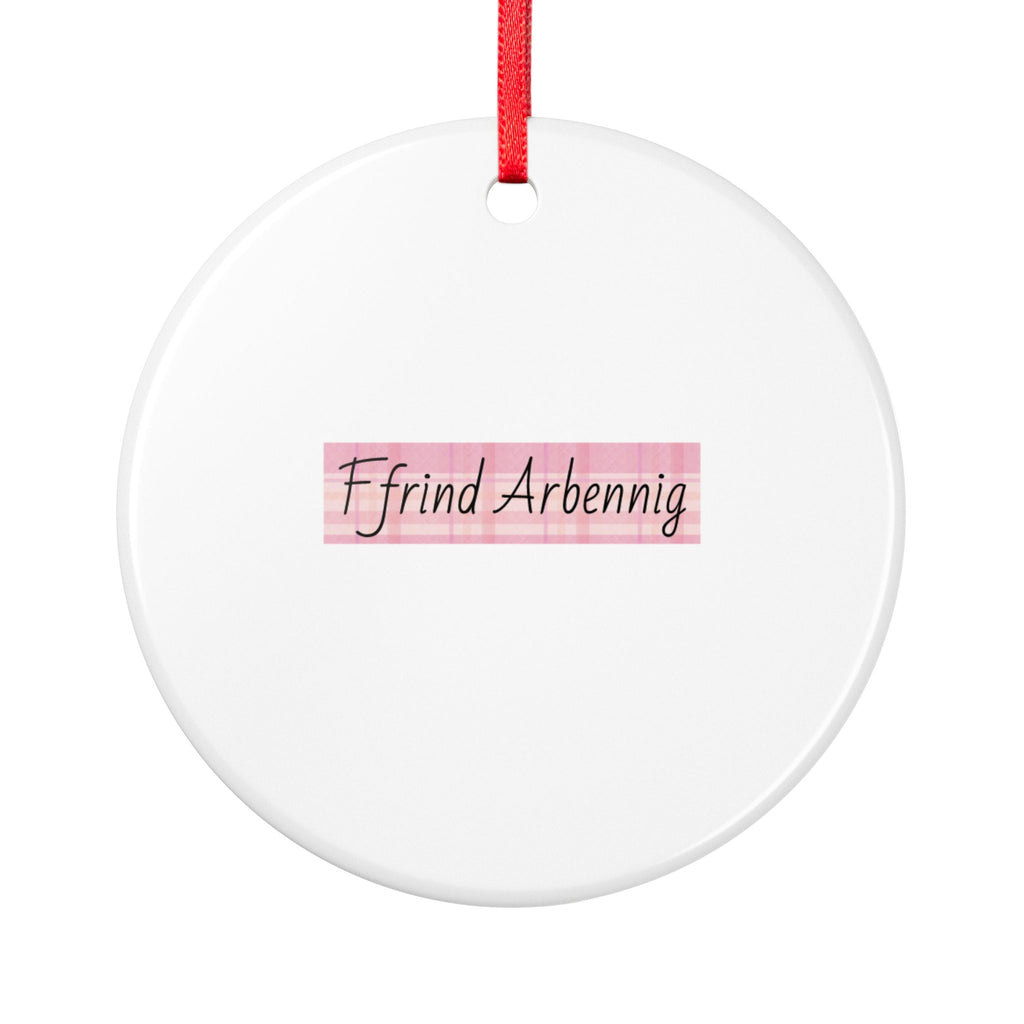 "Ffrind Arbennig" Pink Striped Welsh Personalised Ornament