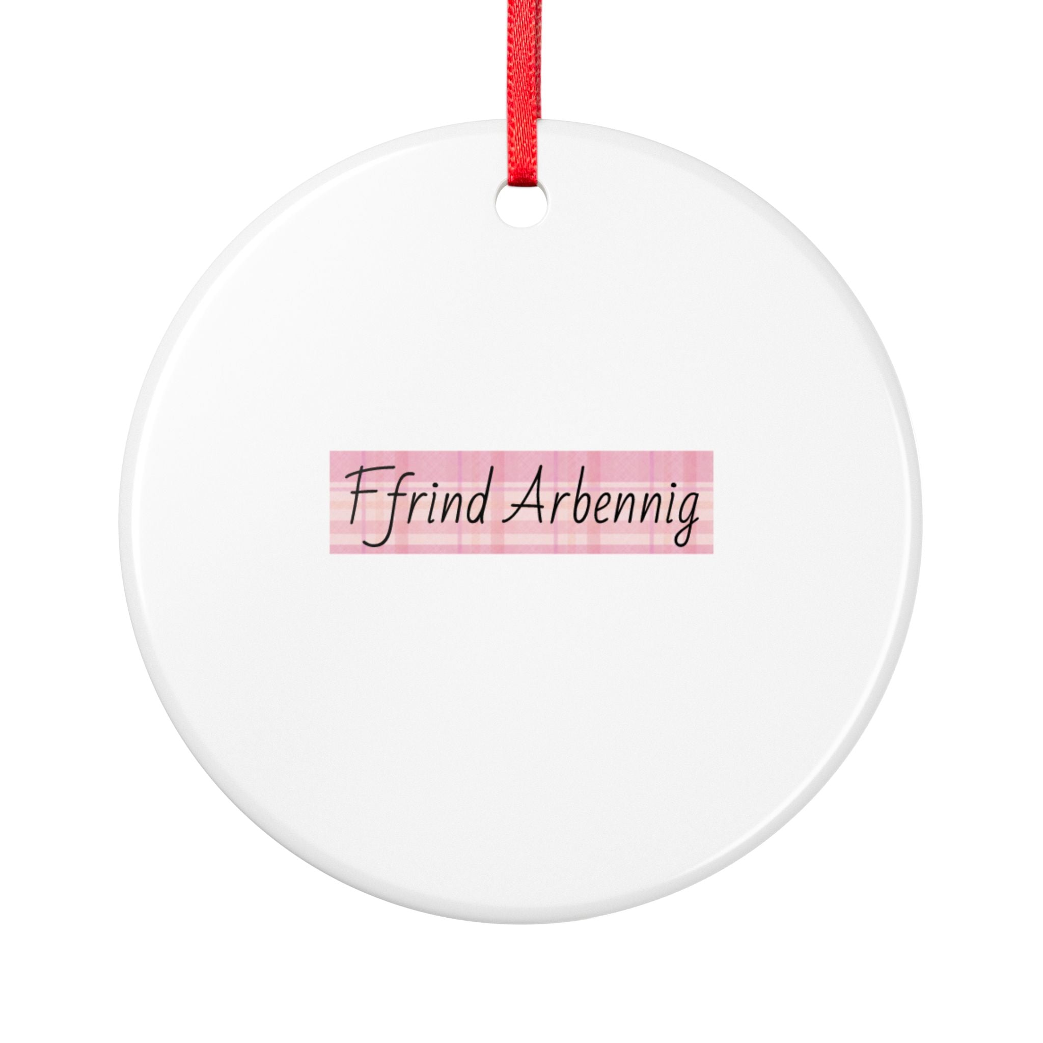 "Ffrind Arbennig" Pink Striped Welsh Personalised Ornament