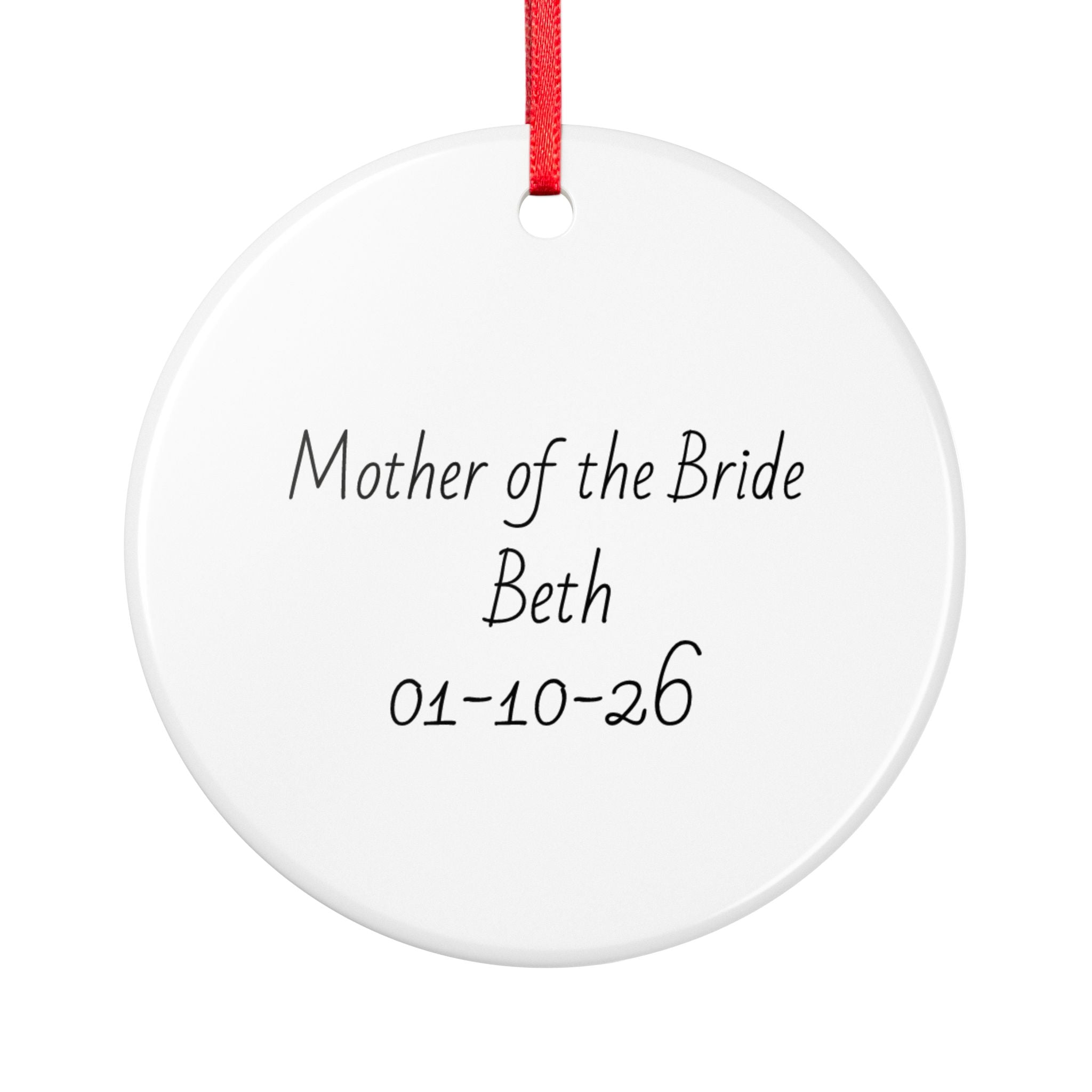 Mother of the Bride Personalised Ceramic Ornament — Custom Name & Date Wedding Keepsake