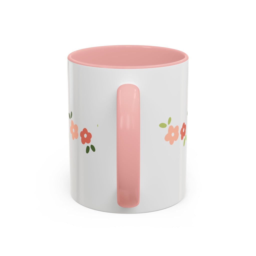 Floral Stripe Accent Coffee Mug — Cute Peach Blossoms (11/15 oz)