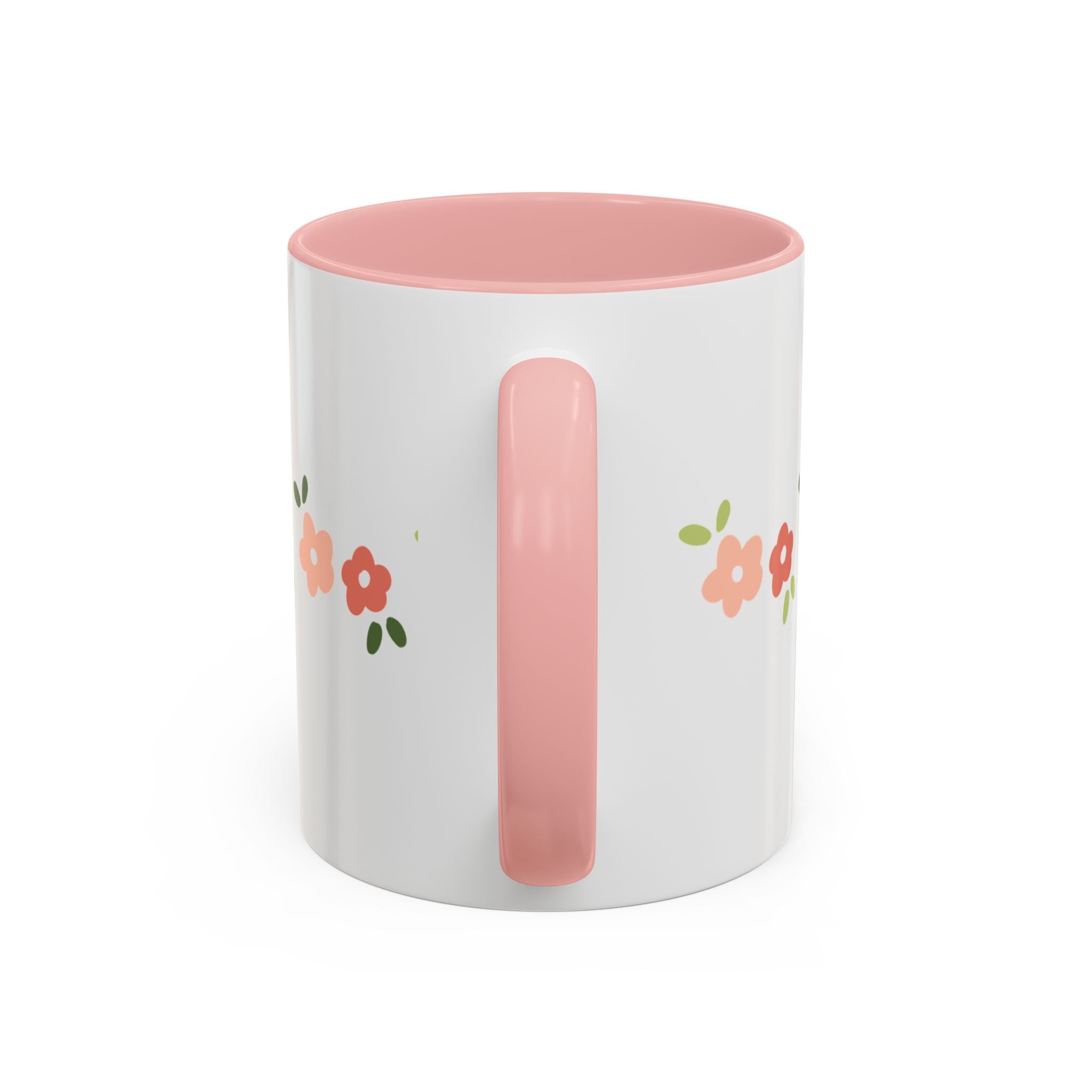 Floral Stripe Accent Coffee Mug — Cute Peach Blossoms (11/15 oz)