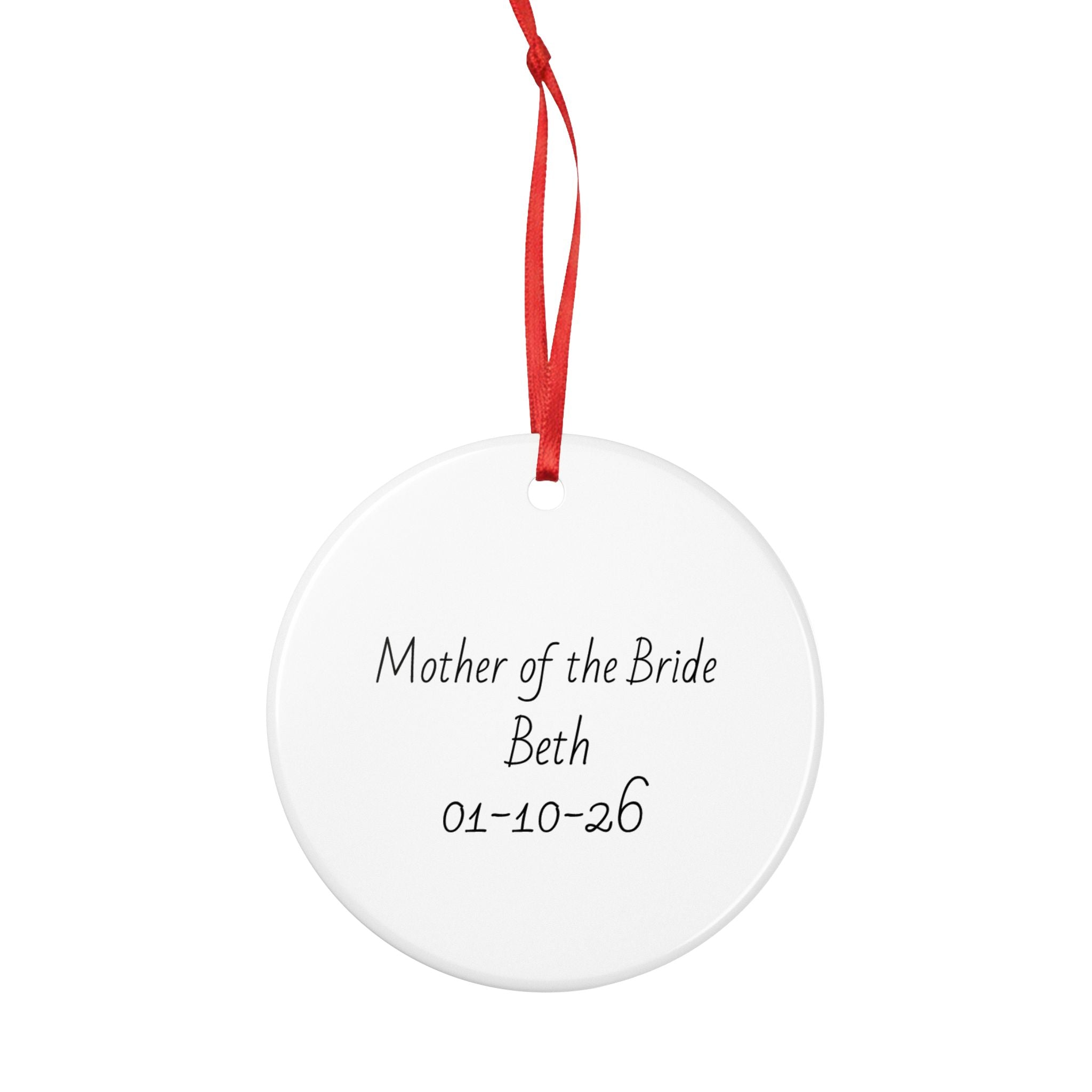 Mother of the Bride Personalised Ceramic Ornament — Custom Name & Date Wedding Keepsake