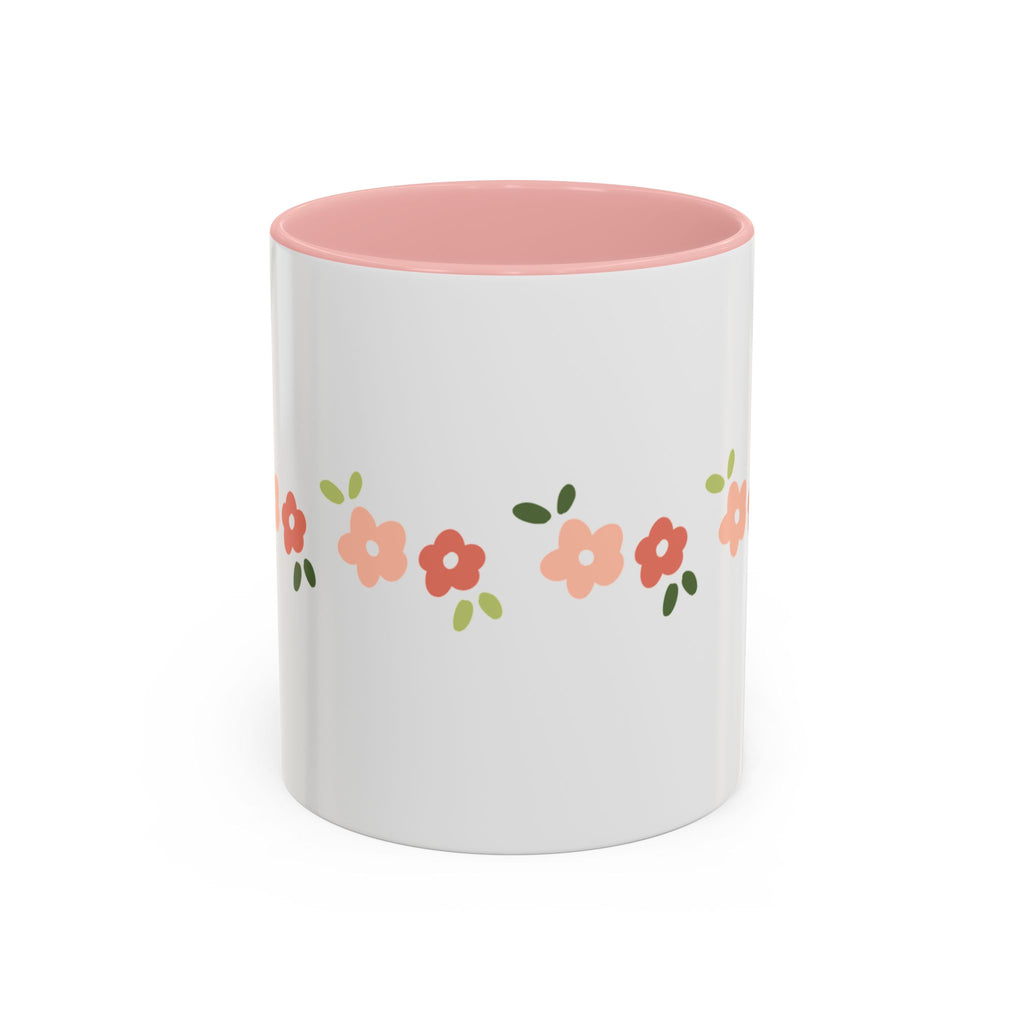 Floral Stripe Accent Coffee Mug — Cute Peach Blossoms (11/15 oz)