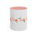 Floral Stripe Accent Coffee Mug — Cute Peach Blossoms (11/15 oz)