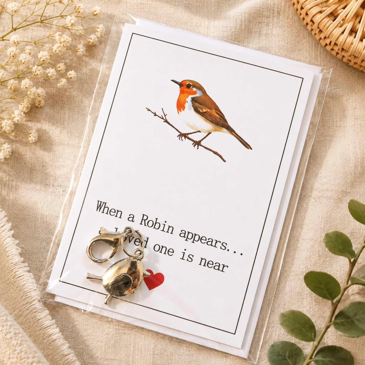 Robin card and charm