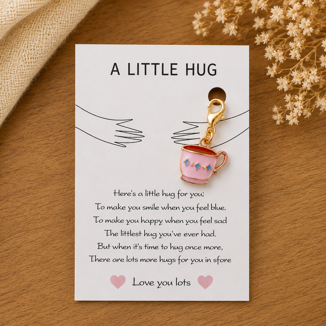Pocket Hug Charm Keepsake | Enamel Teacup Token, Thinking of You Gift