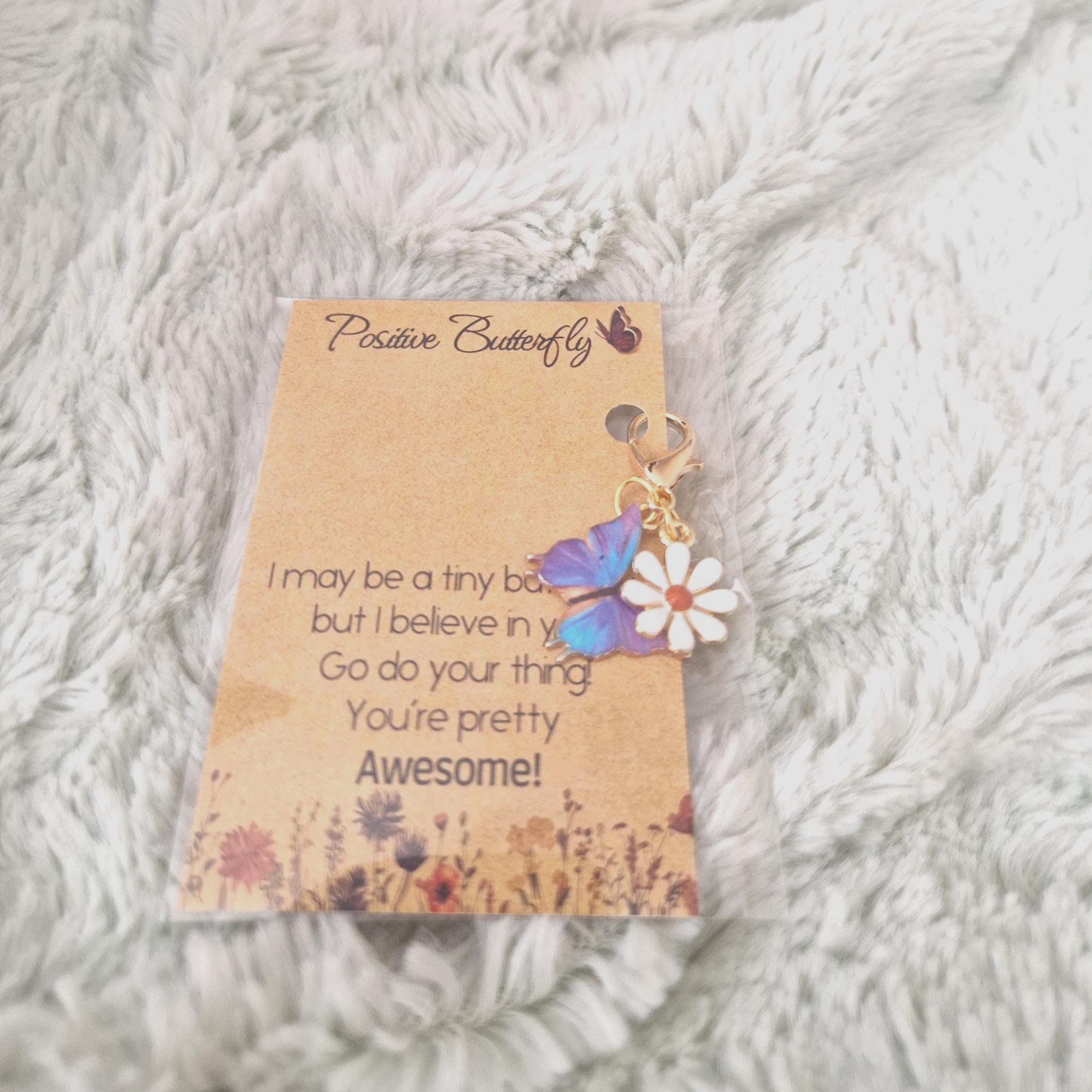 Positive Butterfly Daisy Charm Keyring | Inspirational Message Card Gift