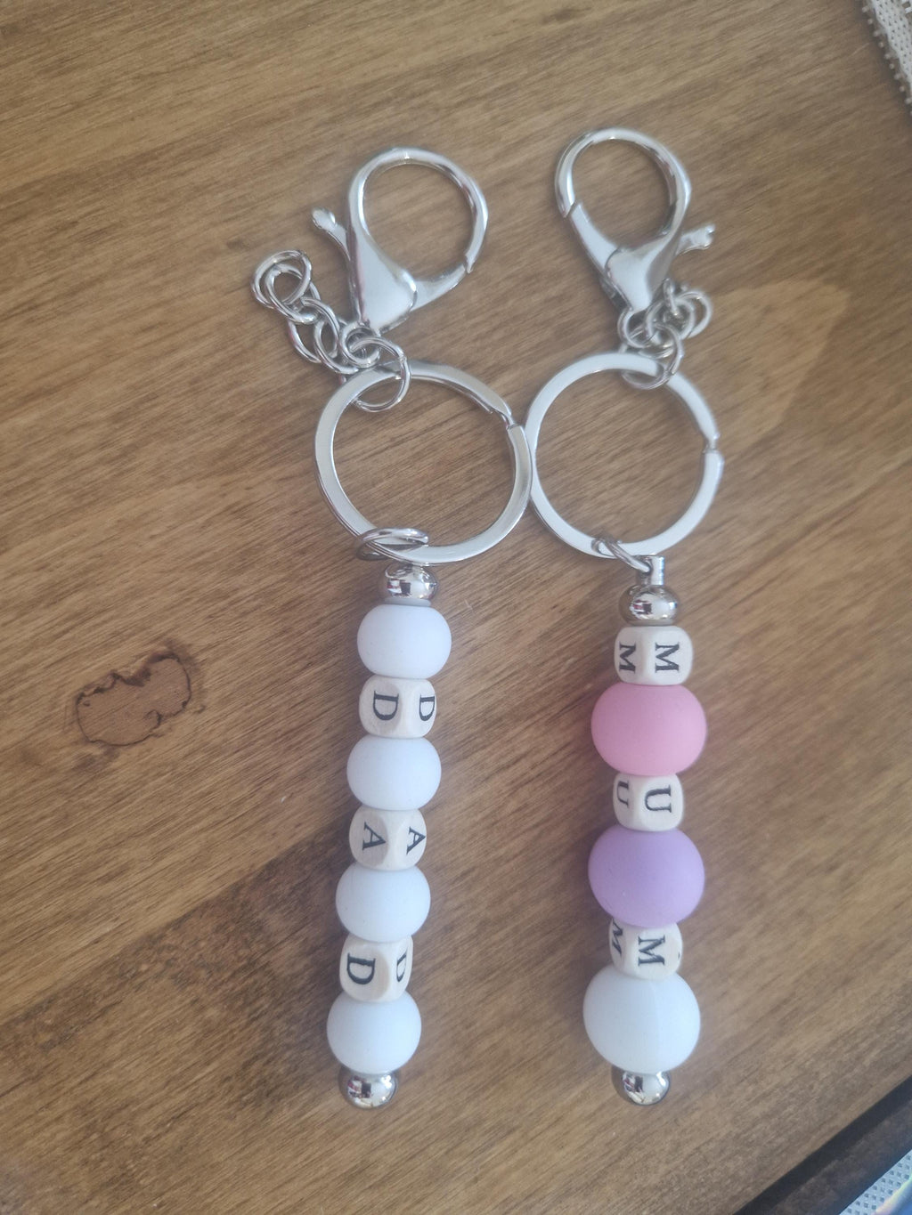 Personalised Silicone Bead Keyring | Custom Name Bag Charm, Mum Dad Gift