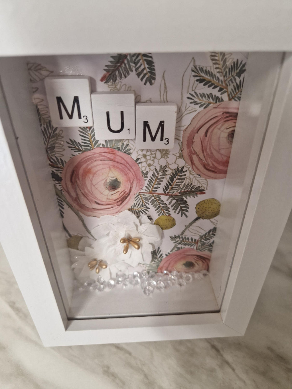Personalised Scrabble Name flower Frame | Handmade Keepsake Art