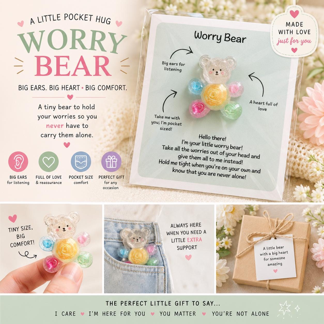Pocket Hug Bear | Comfort Gift for Friends, Children & Loved Ones