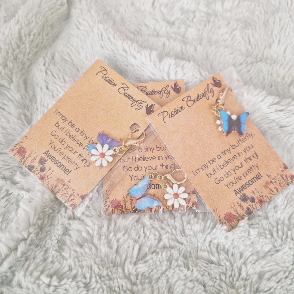 Positive Butterfly Daisy Charm Keyring | Inspirational Message Card Gift