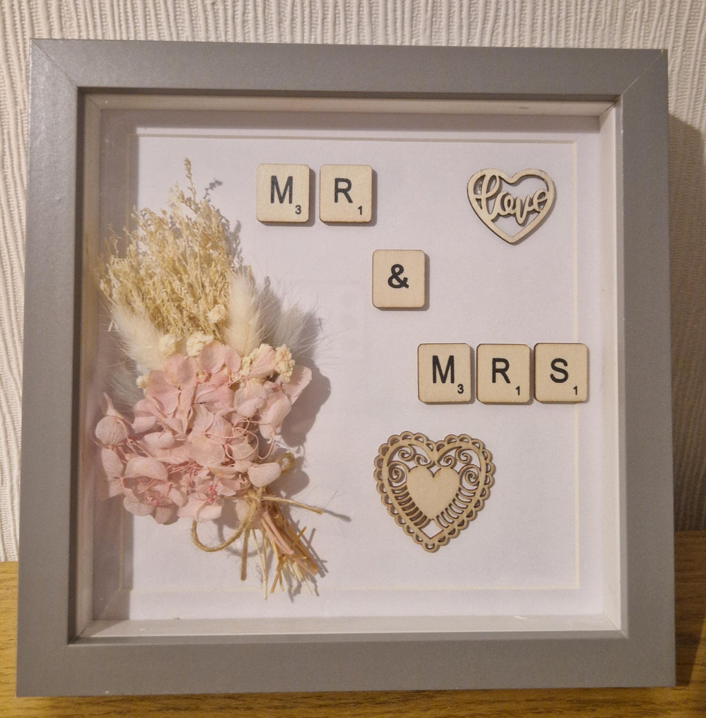 Mr & Mrs Scrabble Frame | Rustic Floral Keepsake, Custom Couple Gift