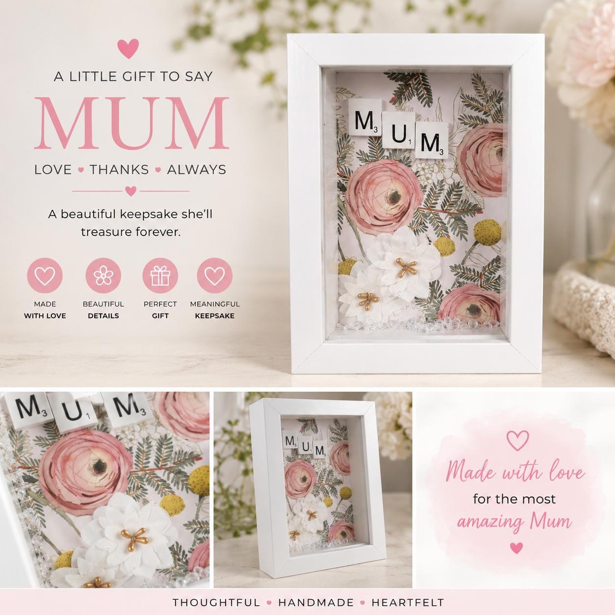 Personalised Scrabble Name flower Frame | Handmade Keepsake Art