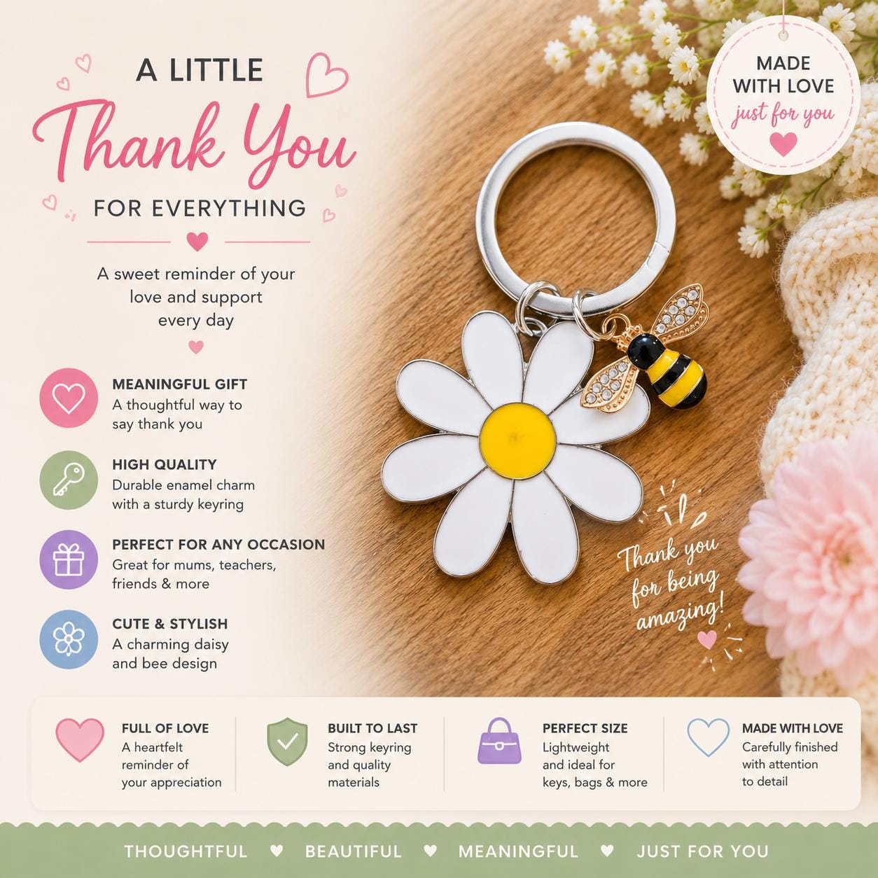 Daisy Bee Keyring | Bag Charm