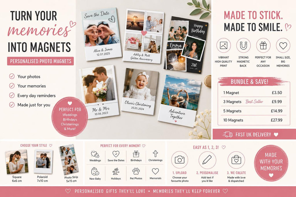 Personalised Photo Magnets | Custom Wedding, Baby, Memorial Keepsake Fridge Magnets