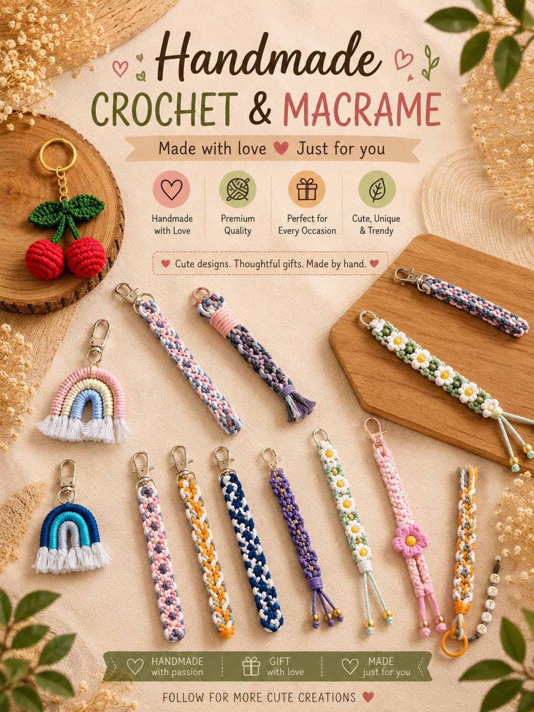 Crochet products - personalised crochet gifts - Bag Charms - Keyrings.