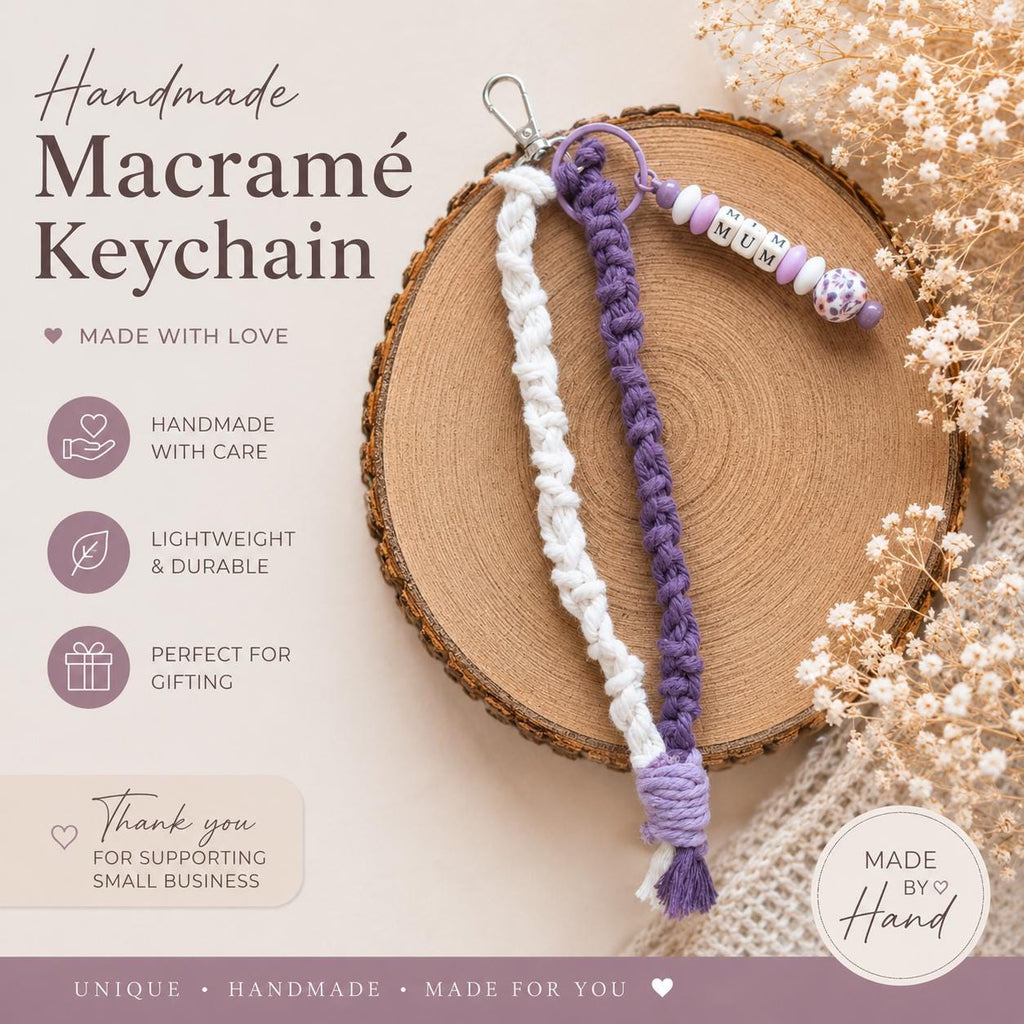 Crochet Keyring- Personalised Gift with Card for Her | Bag Charm - Birthday Gift