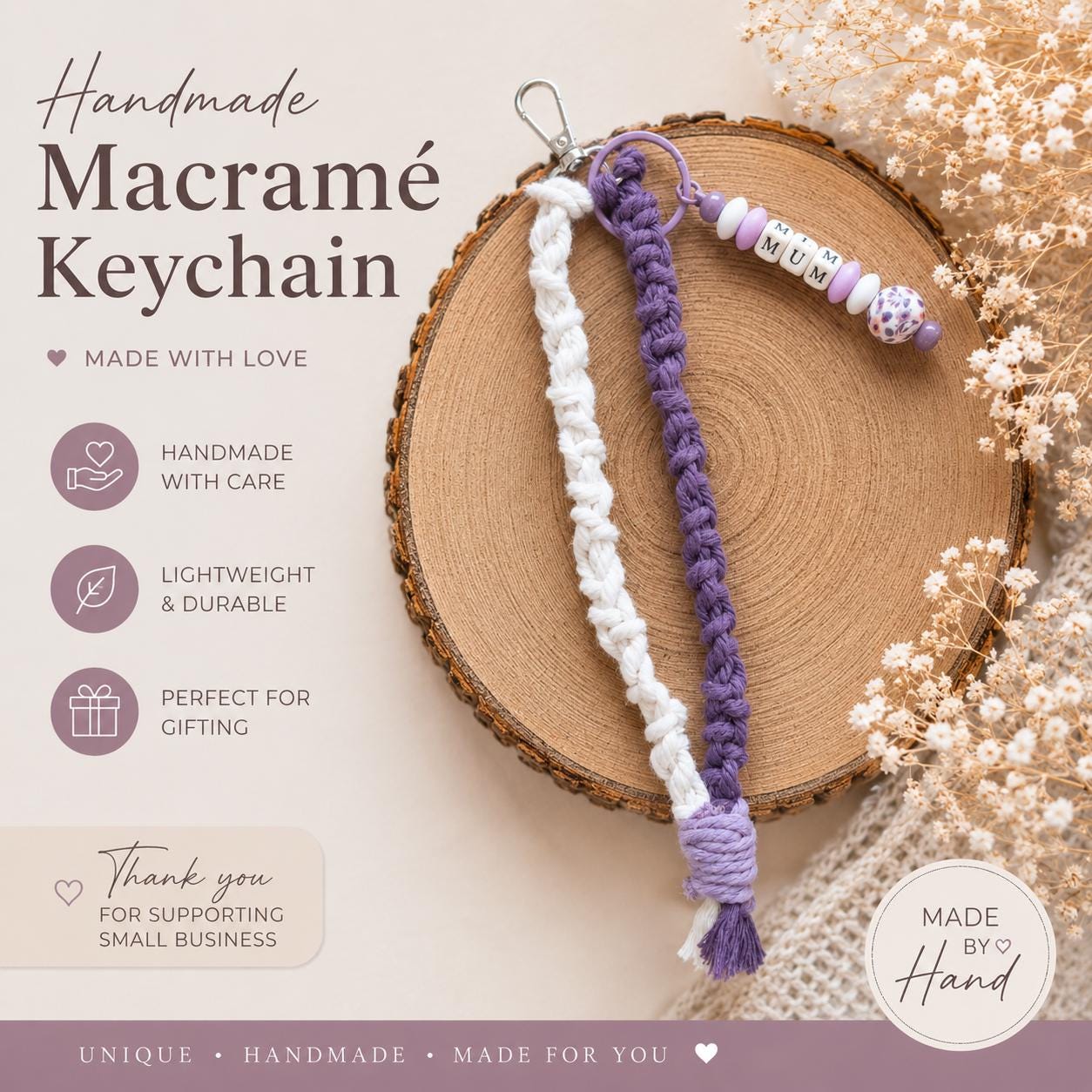 Crochet Keyring- Personalised Gift with Card for Her | Bag Charm - Birthday Gift