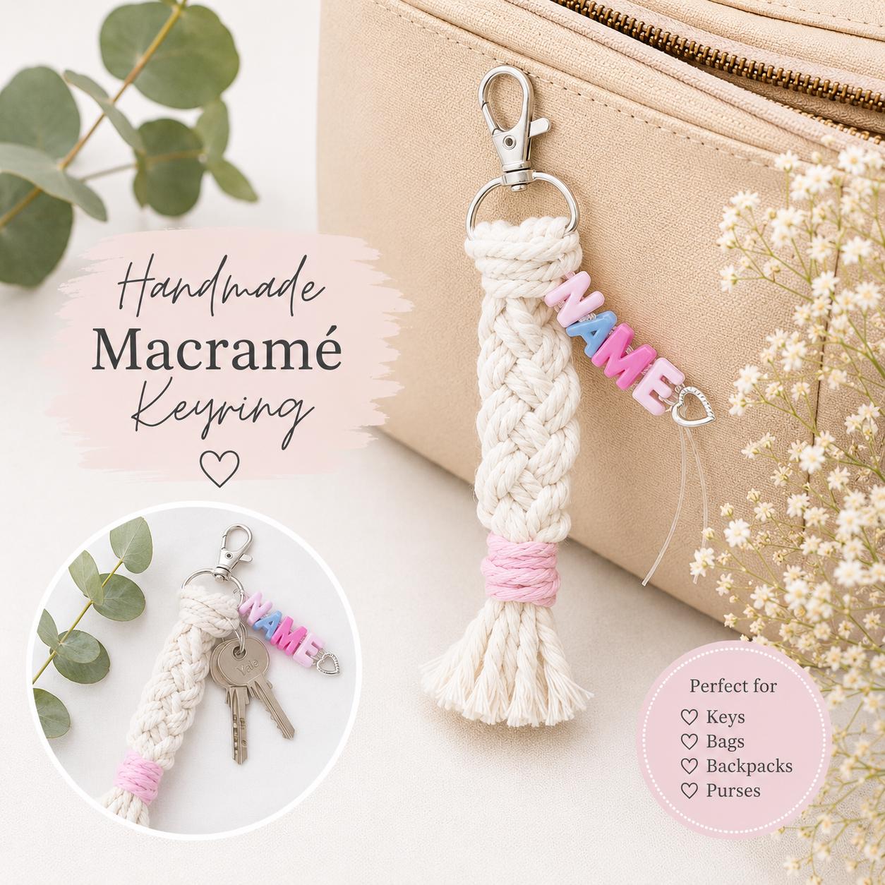 Macrame - Crochet keyring or bag charm - Personalised - Gift Wrapped
