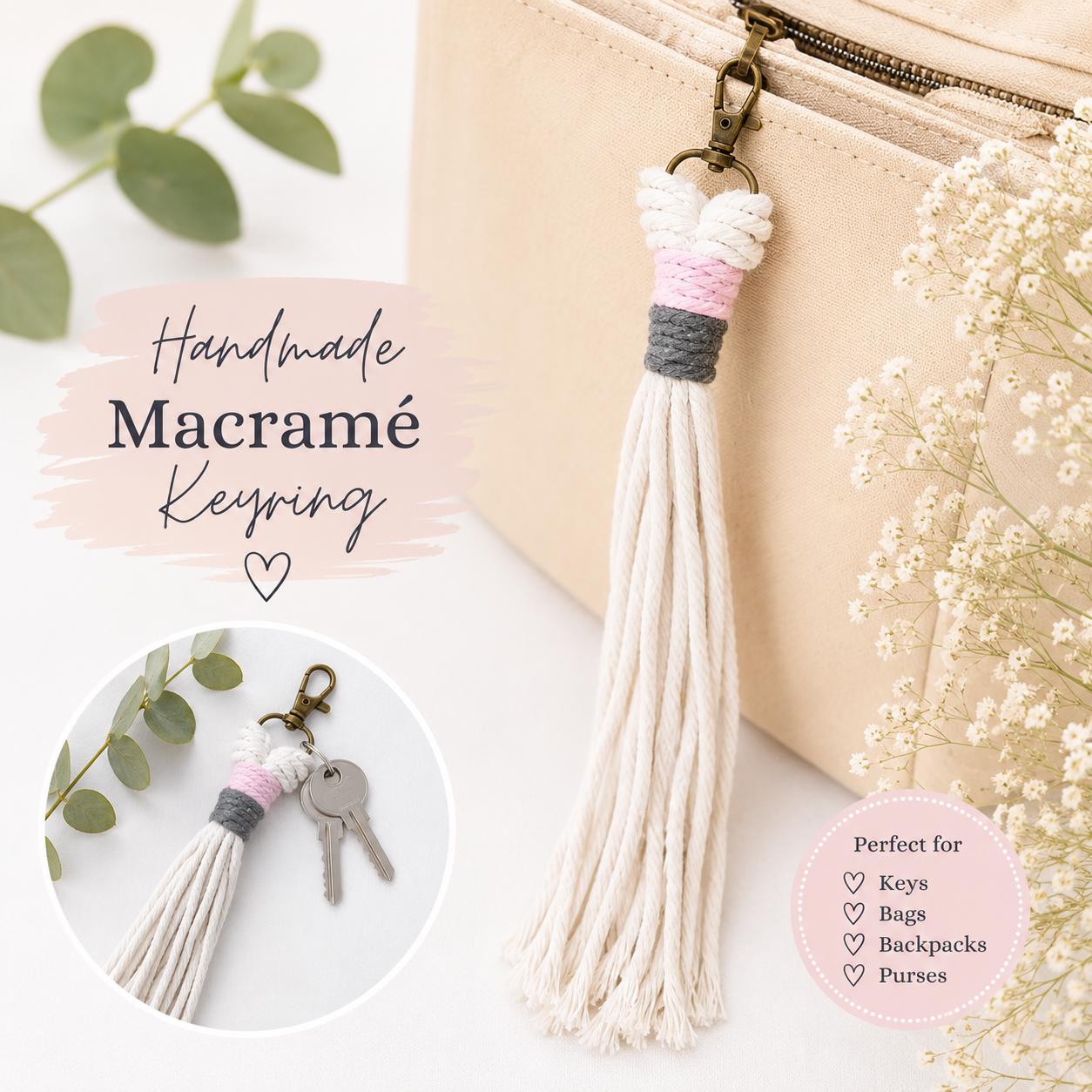 Macrame - Crochet keyring or bag charm - Personalised - Gift Wrapped