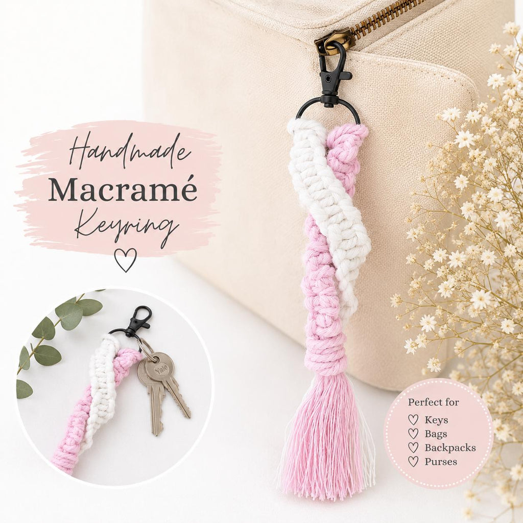 Macrame - Crochet keyring or bag charm - Personalised - Gift Wrapped