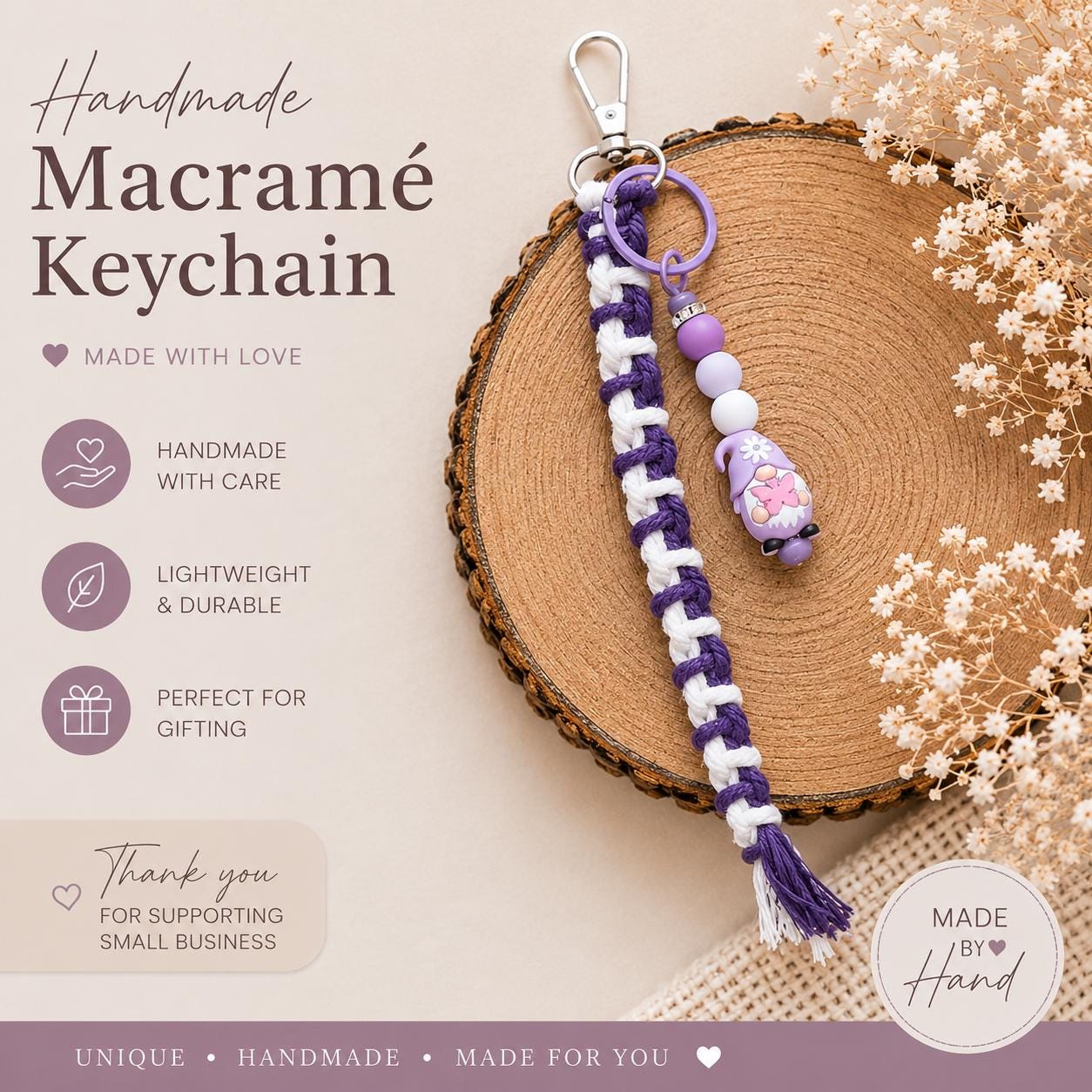 Crochet Keyring- Personalised Gift with Card for Her | Bag Charm - Birthday Gift