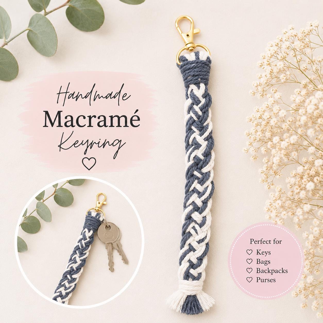 Macrame - Crochet keyring or bag charm - Personalised - Gift Wrapped