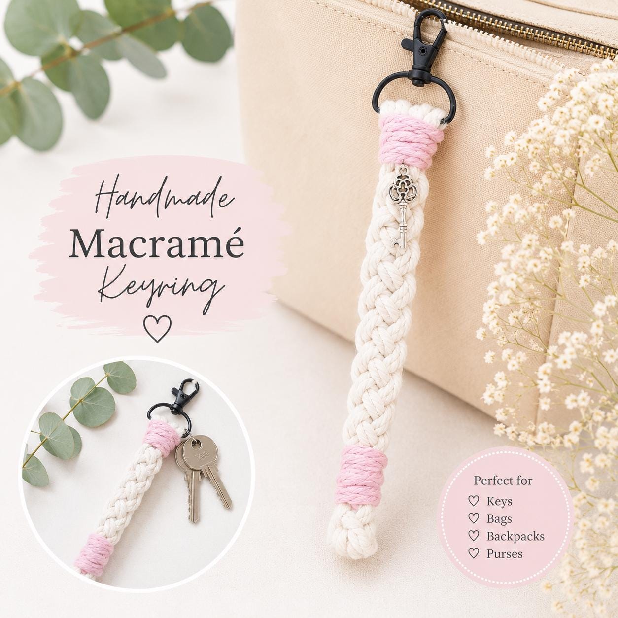 Macrame - Crochet keyring or bag charm - Personalised - Gift Wrapped