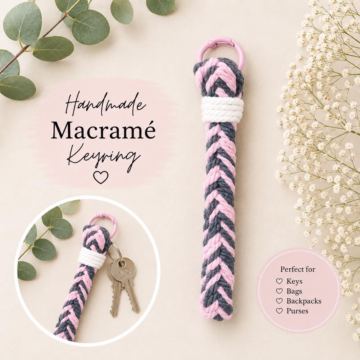Macrame - Crochet keyring or bag charm - Personalised - Gift Wrapped
