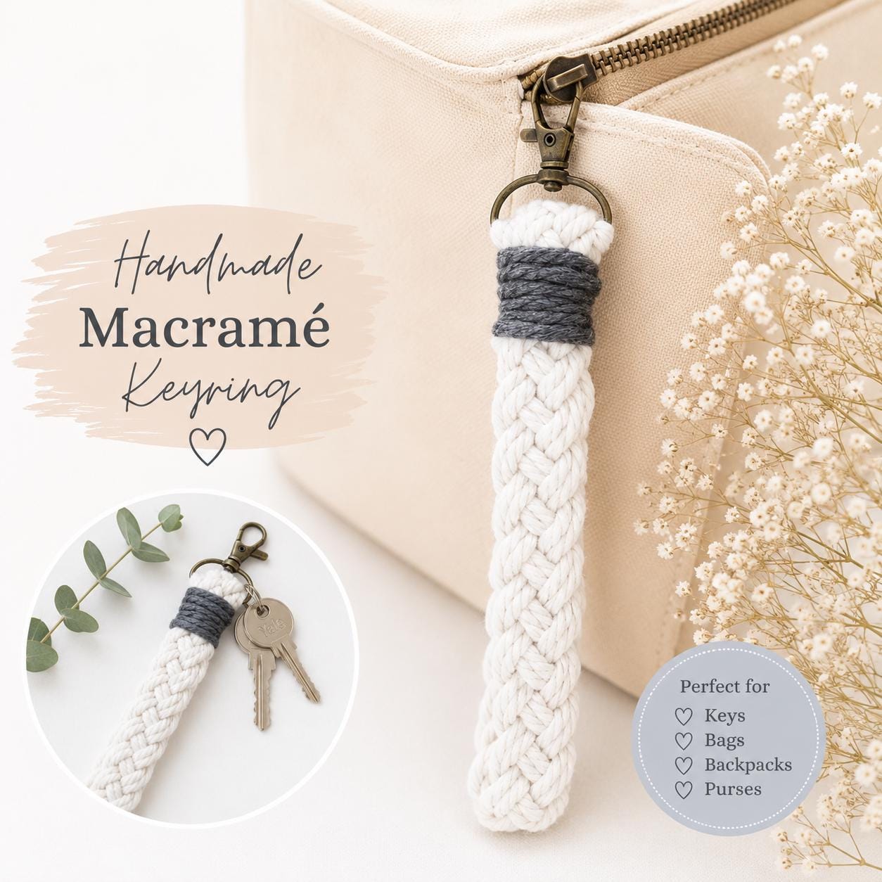 Macrame - Crochet keyring or bag charm - Personalised - Gift Wrapped