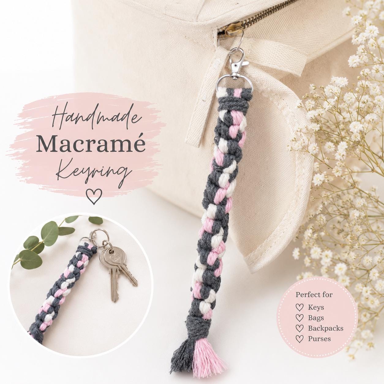 Crochet Keyring- Personalised Gift with Card for Her | Bag Charm - Birthday Gift