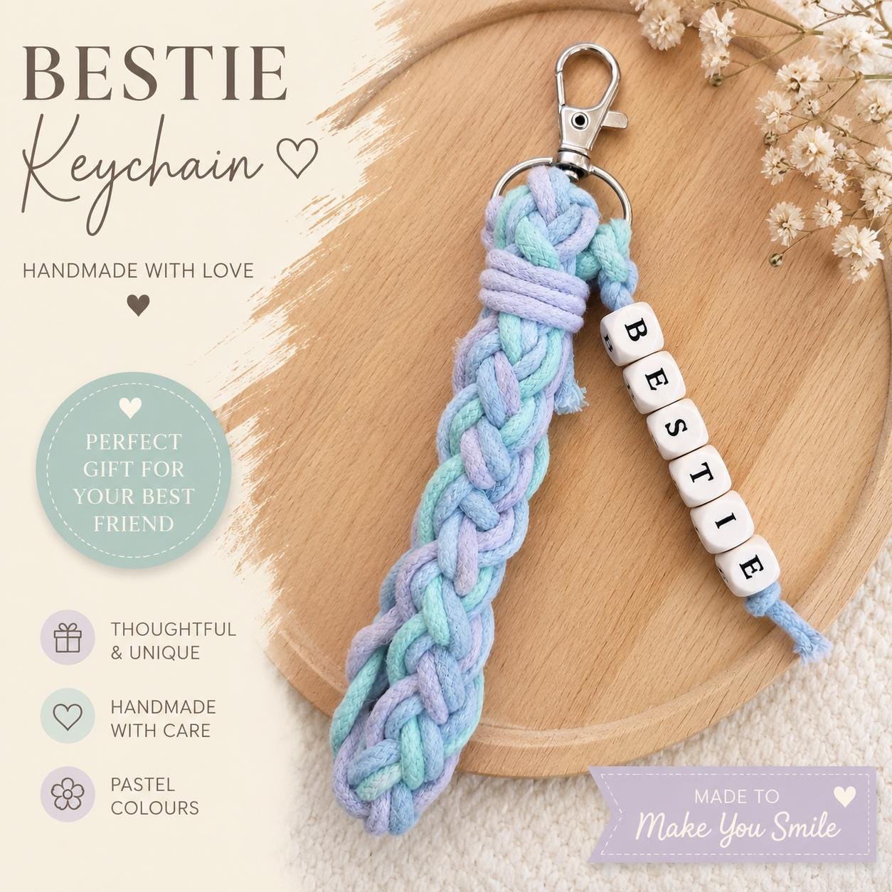 Crochet Keyring- Personalised Gift with Card for Her | Bag Charm - Birthday Gift