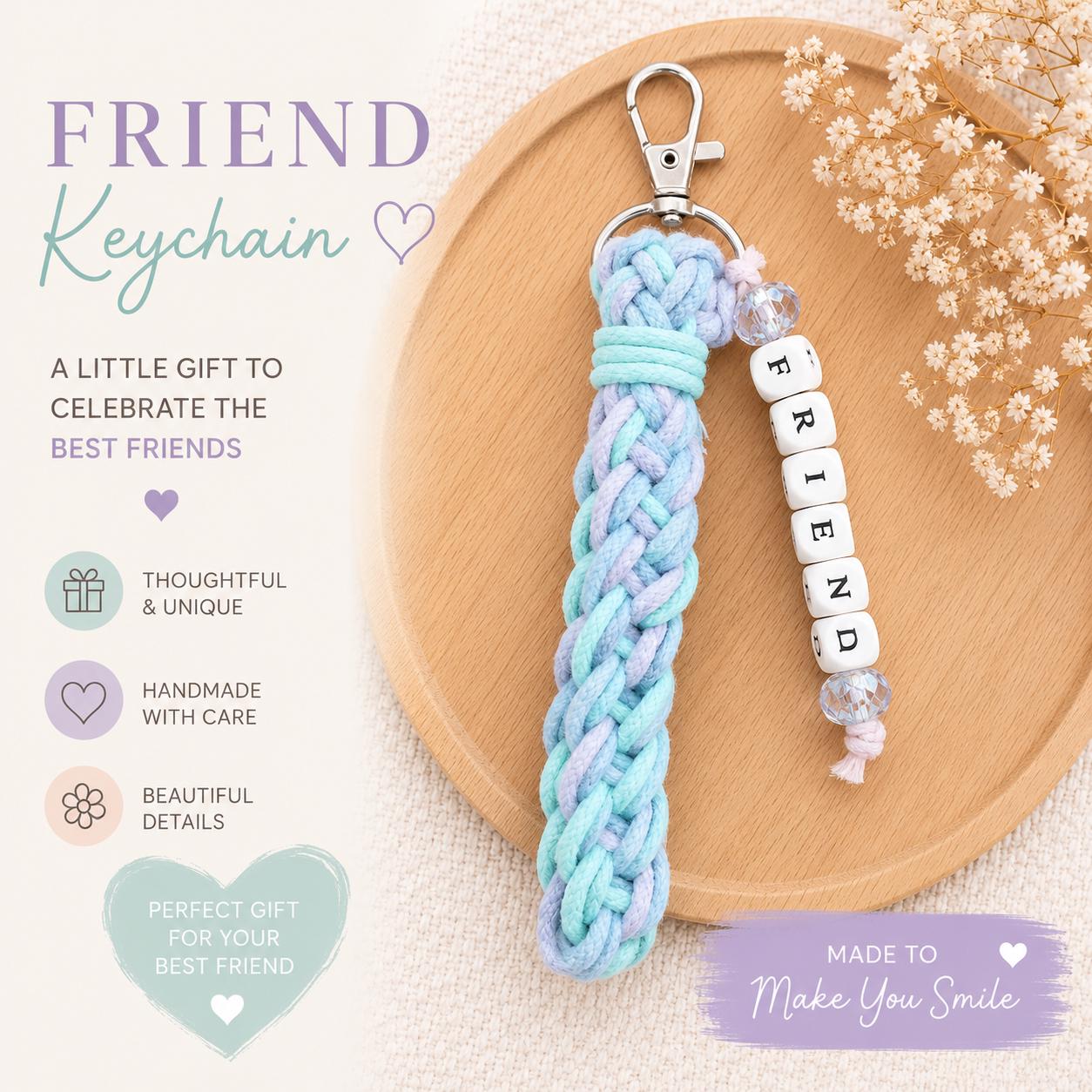 Crochet Keyring- Personalised Gift with Card for Her | Bag Charm - Birthday Gift