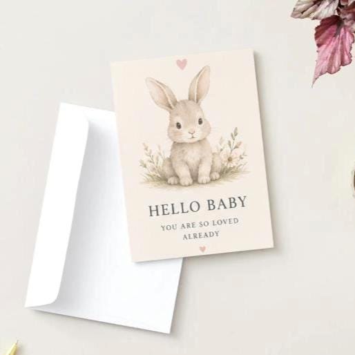 Neutral Baby Announcement Card Set | Rainbow, Bunny, Teddy Bear Designs - baby shower