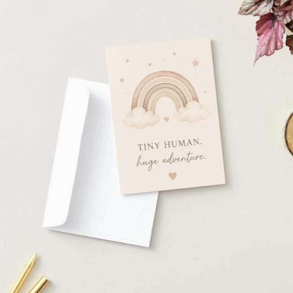Neutral Baby Announcement Card Set | Rainbow, Bunny, Teddy Bear Designs - baby shower