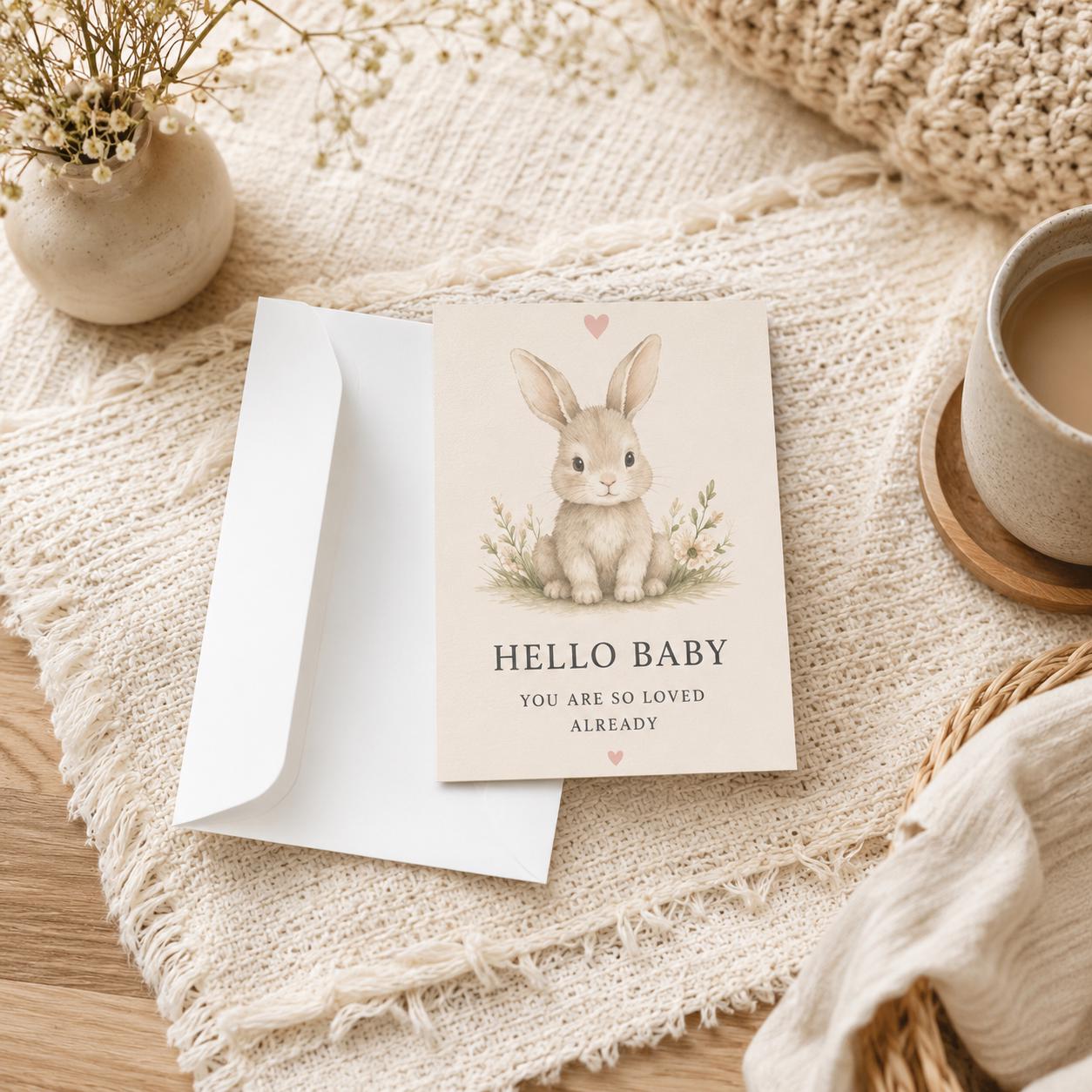 Neutral Baby Announcement Card Set | Rainbow, Bunny, Teddy Bear Designs - baby shower